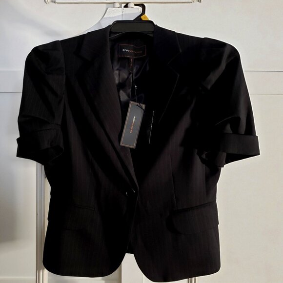BCBGMaxAzria Jackets & Blazers - BNWT BCBG MAXAZRIA jet black pinstripe cuff sleeve lined blazer - jacket (M)